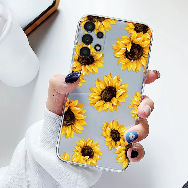 Phone Case For Samsung A13 A16 A17 Floral Silicon Cover For Samsung Galaxy A13 5G Fundas Coque Transparent Soft Capas Flower TPU