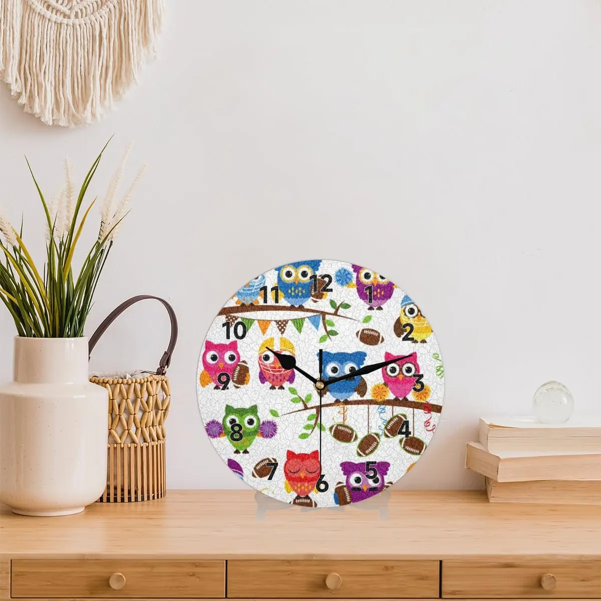 Owl Football Wall Clock Decorative Round 12 Inch Cute Sports Animal Modern Wall Clocks Battery Operated for Living Room Bedroom