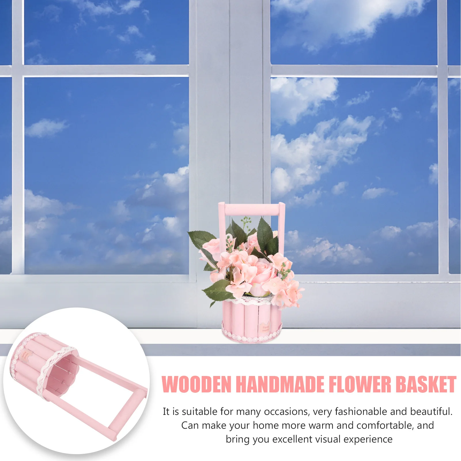 

Flower Storage Basket Wooden Container Desktop Decor Gift for Family Friends Indoor Use Living Room Bedroom Decoration