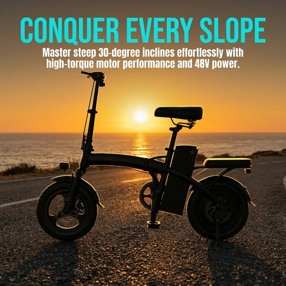 Portable Foldable Adult Electric Bicycle 400W Motor 48V10Ah Battery 3‑Step Quick Fold Dual Disc Brake Anti‑Puncture Vacuum Tire Urban Commuter E‑Bike image 8
