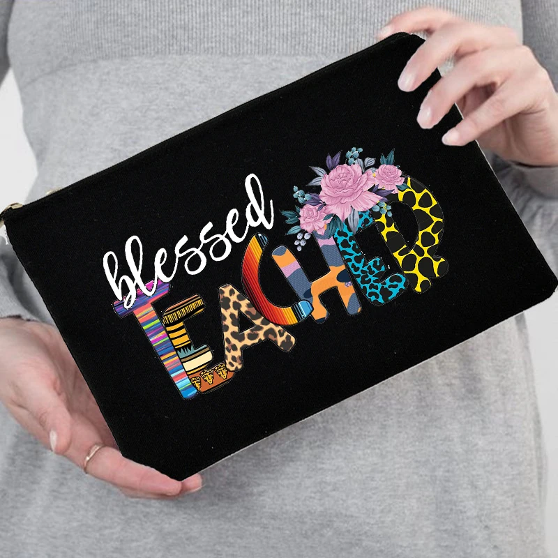 Blessed Teacher Portable Travel Organize Storage Pouch Female Makeup Cosmetic Bag Pencil Bag Purse Best Gift Zipper Beauty Case