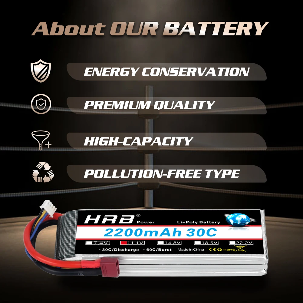 1/2PCS HRB 11.1V 2200mah Lipo Battery 3s RC Lipo 30C With XT60 connector T plug XT60-T For RC Car Truck tack  Airplane fpv drone