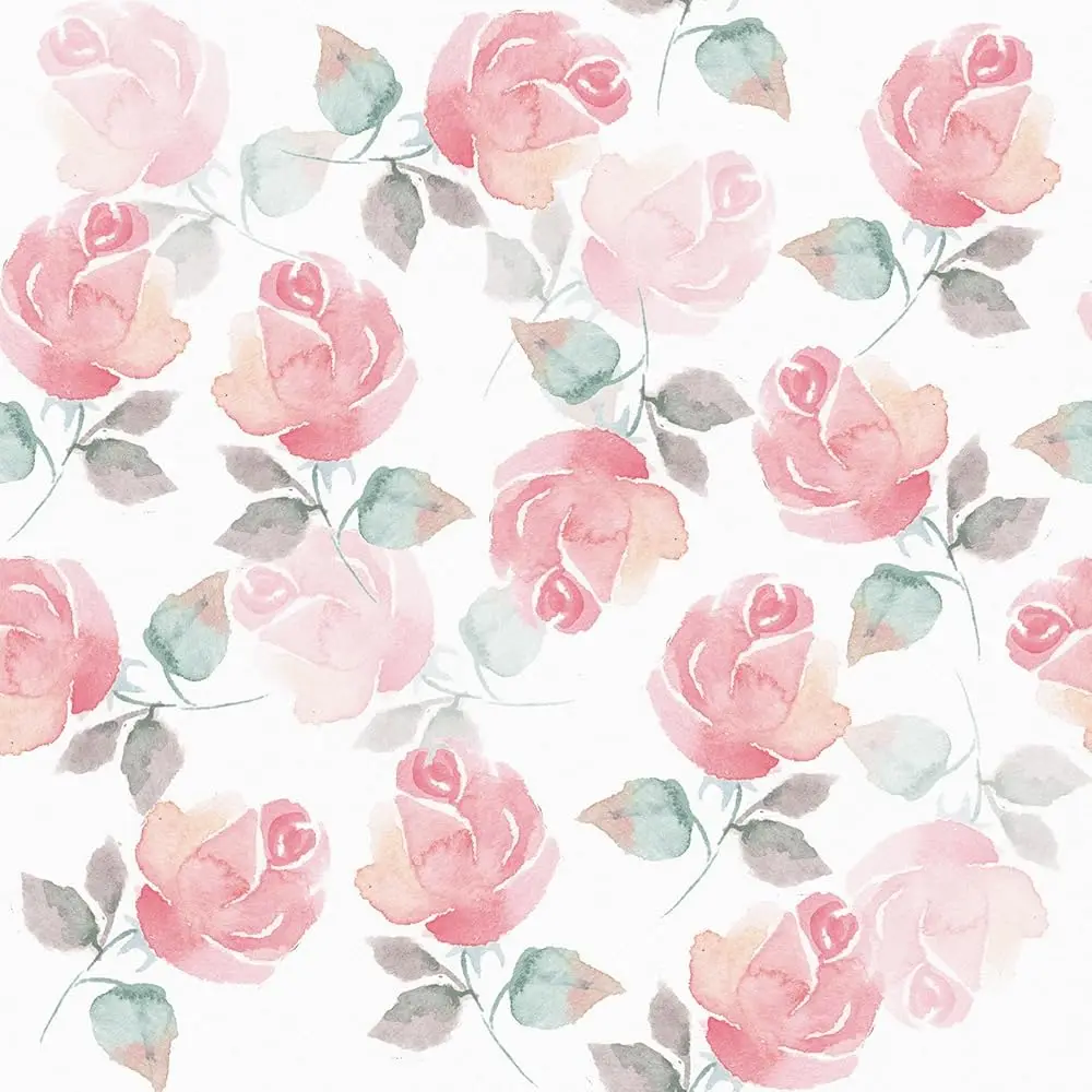 

17.5""X102"" Watercolor Pink Rose Wallpaper Vintage Floral Peel And Sti Wallpaper Pink Contact Paper For Cabinets Grily Bedroom