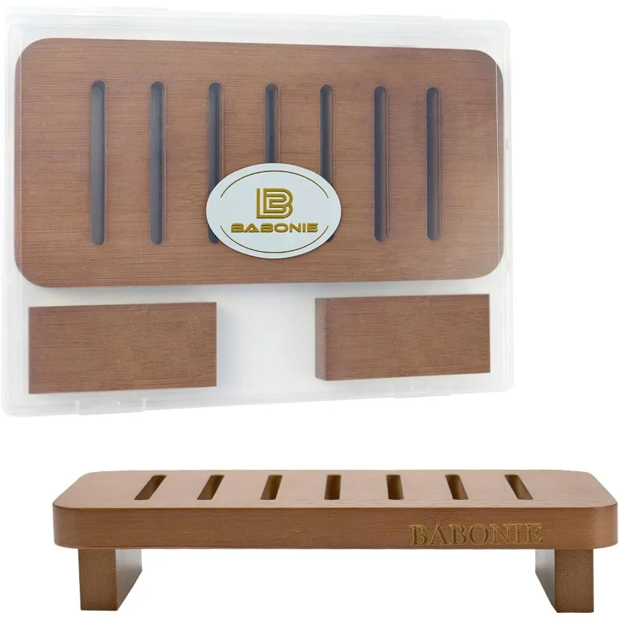 

Wood Riser for Decor DisplayWooden Pedestal Stand Bamboo Bathroom Dishes Plant Display - 8.6"x4" Brown Soap Dish Holder Decor f