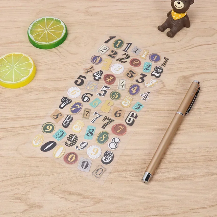 6pcs PVC Gift Stickers English Stationary Set Alphanumeric Retro for Children Scrapbooking Kawaii Stickers
