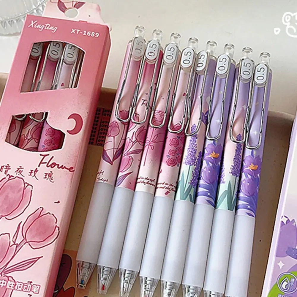 Stationery School Office Supplies Tulips With Clip Black Ink Press Type Signature Pen Neutral Pen Ball Point Pen Gel Pens