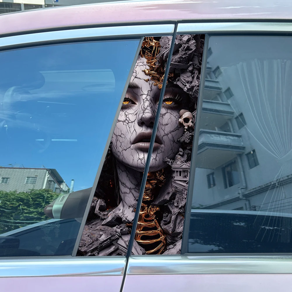 2Pcs/set Goth Darkness Beauty Medusa Female Warrior Car Center Pillar Sticker Beauty AUTO B-Pillar Protective Film Decals