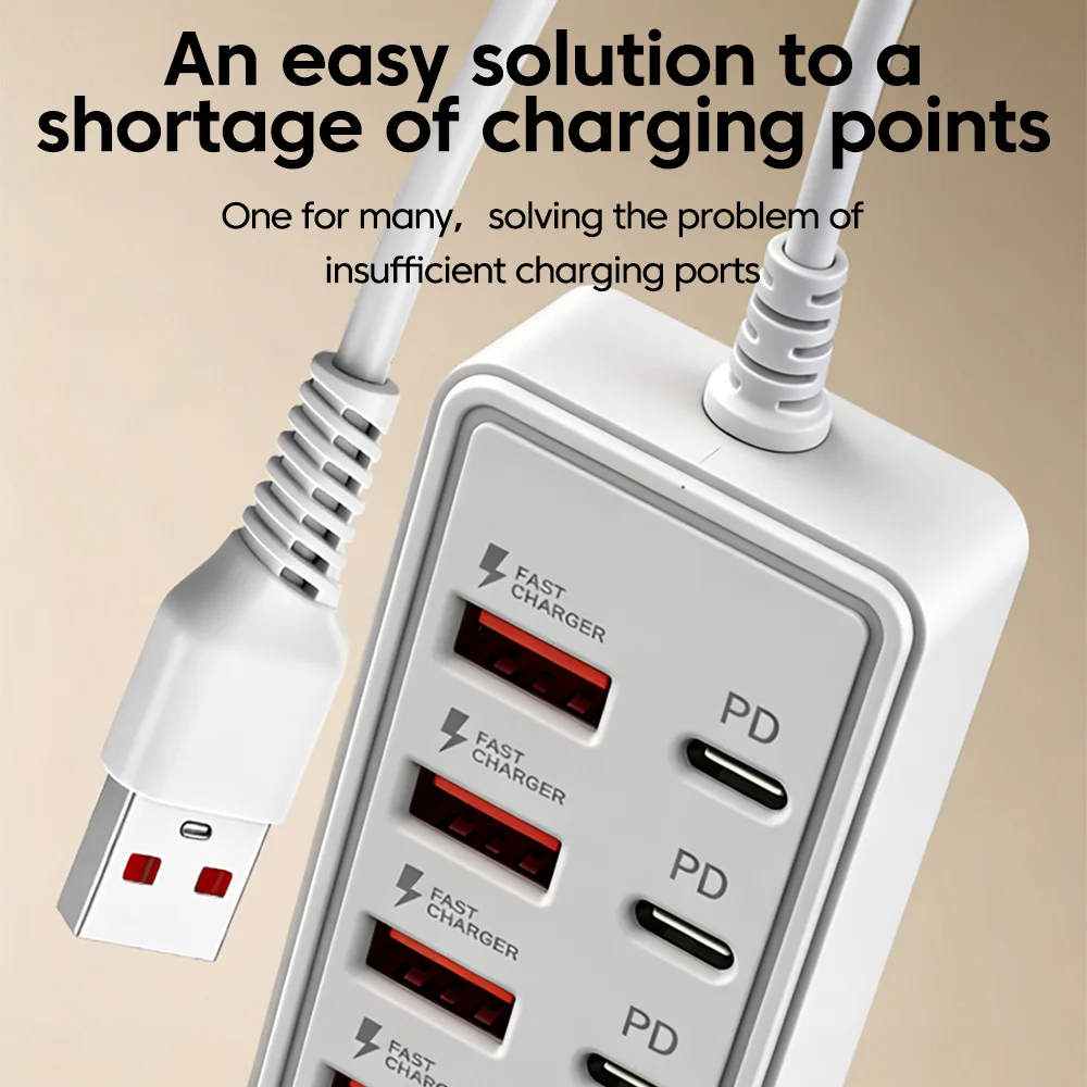 12 Port USB Type C Power Strip Charger Multiport 6USB+6 Type C  Fast Charging Power Outlet Adapter Extended USB Type C Socket