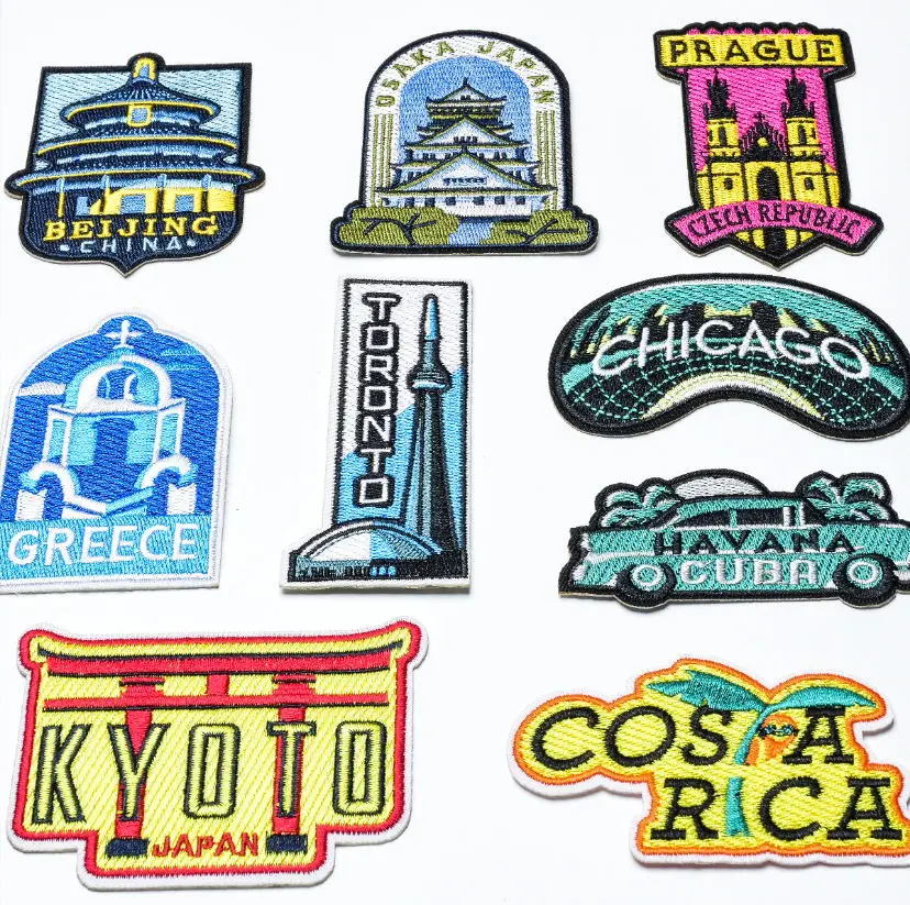 11 Skus 10 Pcs Landmarks Place Spot Embroidered Patches Clothing Hat Bag Shoe Repair Material Phone Gift Box Decor DIY Accessory