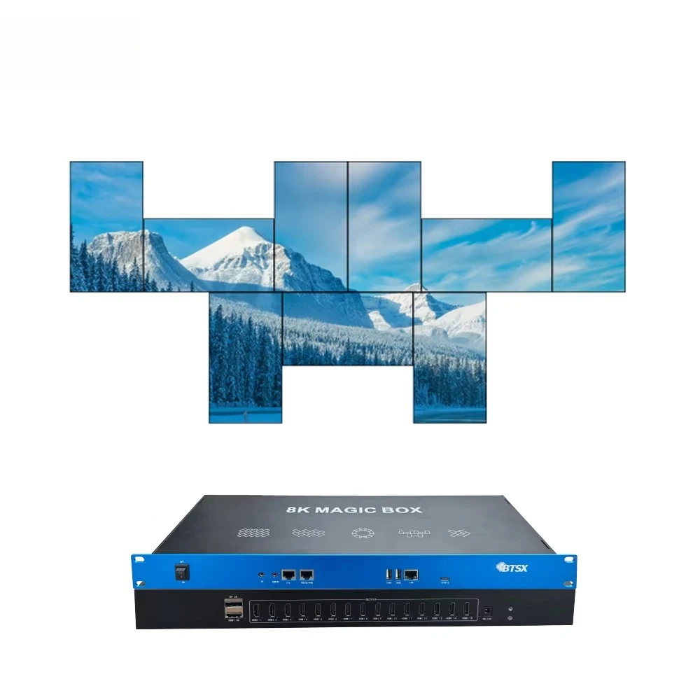 Splicing Display Processor 8K/4K/2K Video Decoder with 15 HDMI Outputs, Supports Any Special-shaped