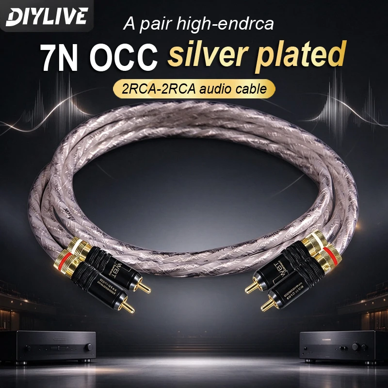 DIYLIVE Hi-End 7N OCC Cable De Audio 2RCA Chapado En Plata Cable De Audio HIFI 2RCA a 2RCA Con Cable De Enchufe WBT RCA