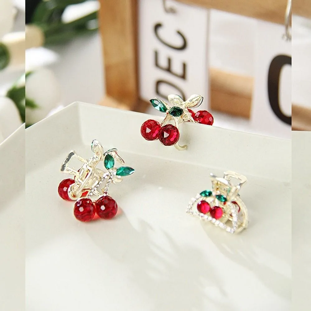 Korean Delicate Crystal Cherry Mini Small Hair Claw Metal Rhinestone Hairpins Women Hair Crab Clip Headwear Hair Accessories