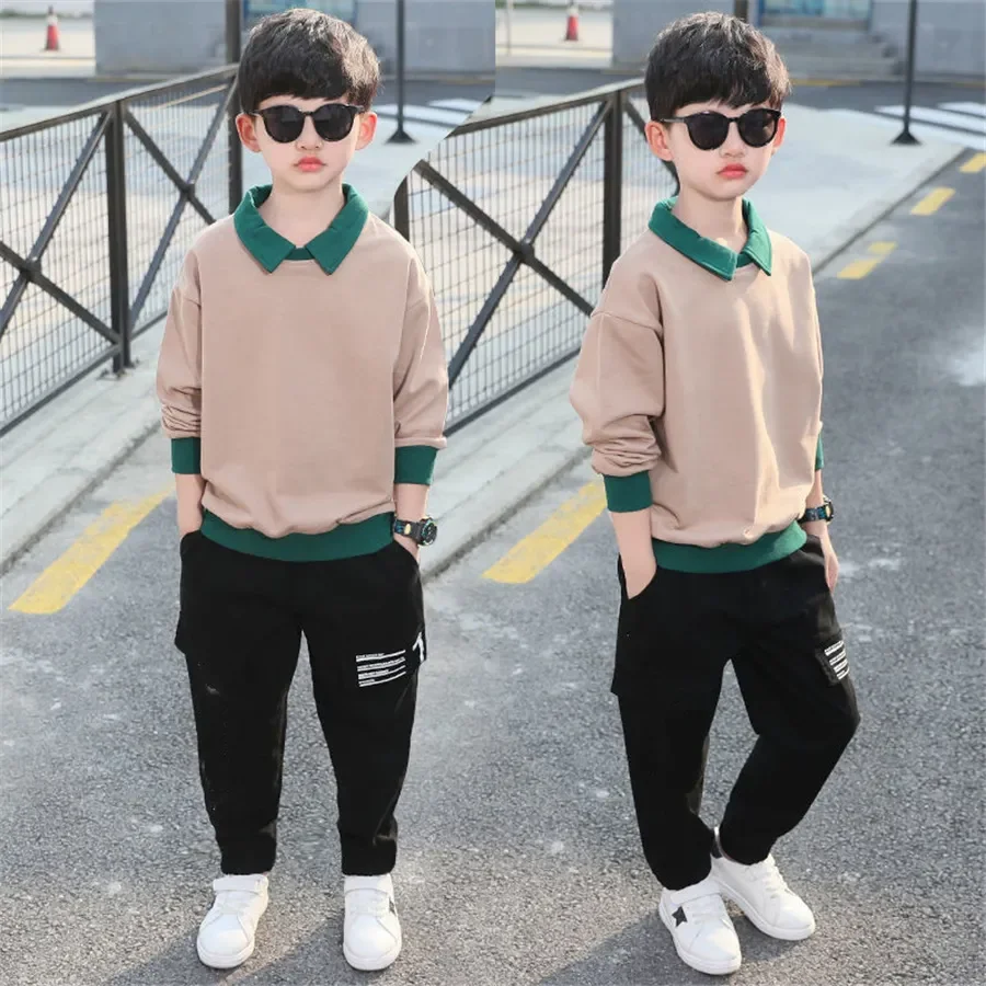 2023 spring Autumn Long Sleeve  Boys Tracksuit Casual Letters Children Clothes Sweater+Trousers 2Pcs Suit Kid Set 3-14 Year