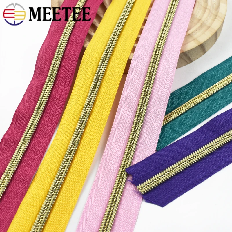 

2-20M 5# Nylon Zippers Tape Gold Teeth Zipper for Sewing Bag Wallet Decor Zip By The Meters Coil Zips Repair Kit DIY Accessories