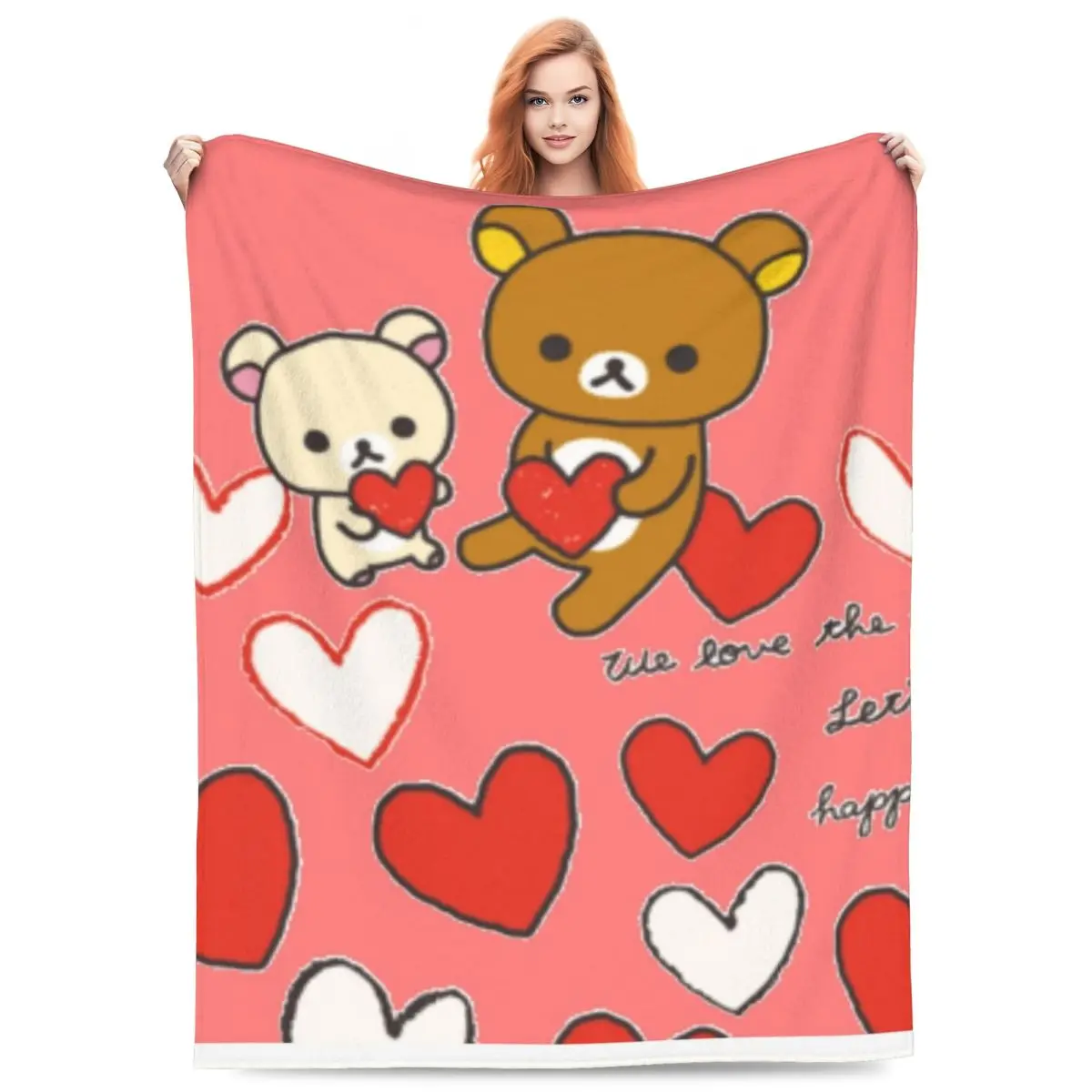 

Rilakkuma Sakura Blankets Flannel Sofa Multi-function Throw Blankets for Home Bedroom Travel Throws Bedspread Quilt