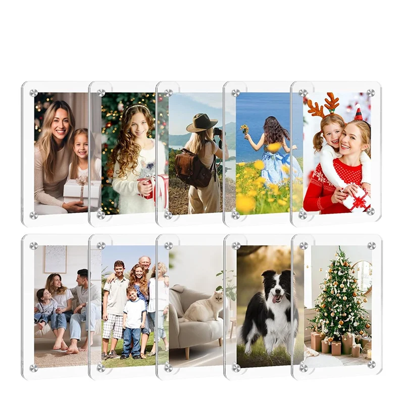 ABHU Magnetic Picture Frame , Acrylic Magnet Picture Frame For Refrigerator , 2.36X3.54 Inch Clear Photo Frames, 10 Pack
