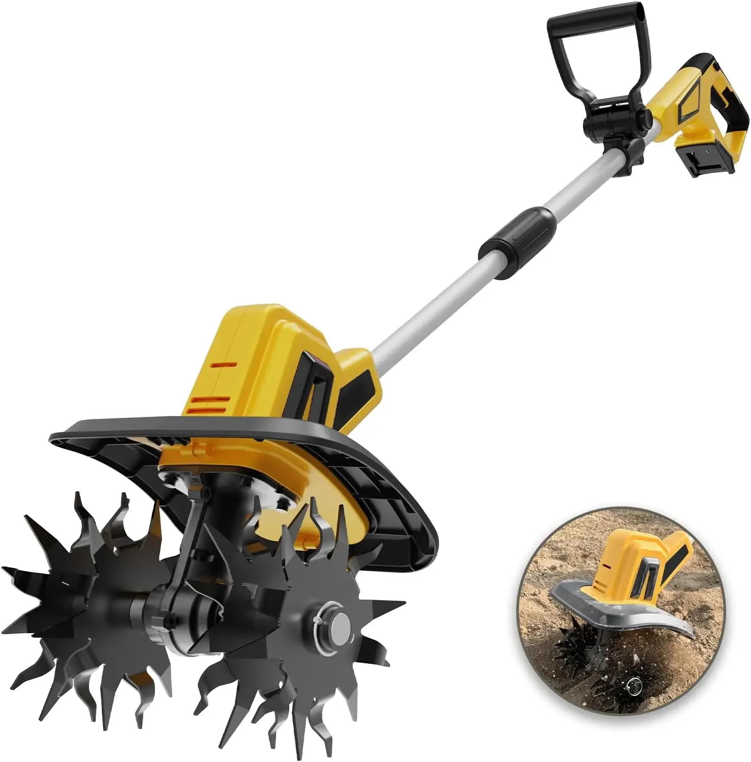 Cordless Tiller Cultivator Compatible with Dewalt 20V Battery(Tool Only), Electric Garden Tiller w/270 RPM, 48 Steel Tines,