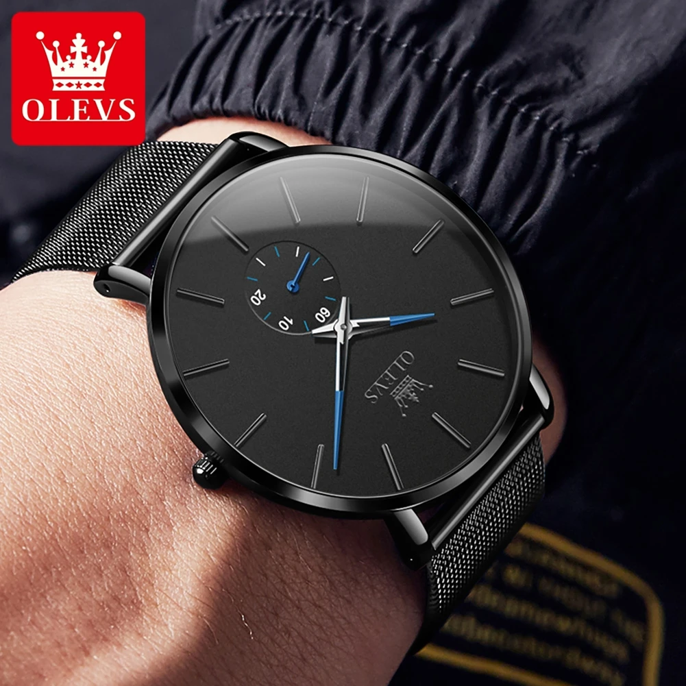 OLEVS-Montre à quartz ultra fine pour homme, acier inoxydable, bracelet en maille, étanche, montres simples pour homme, nouvelle mode