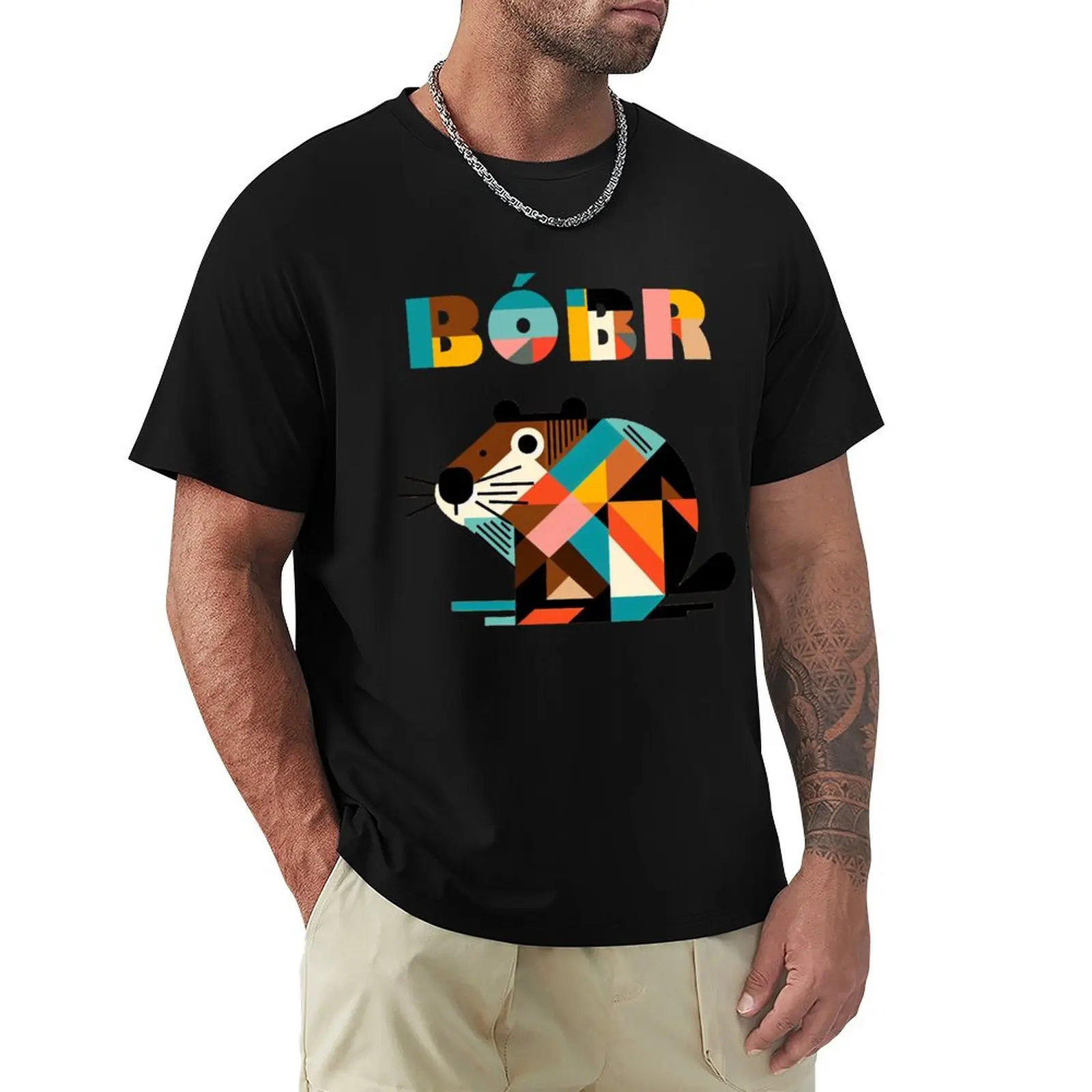 Geometrical Cubism Bóbr - Bober, Bóbr, Beaver, Boberek T-Shirt Basic Solid Color Short Sleeve T-Shirt
