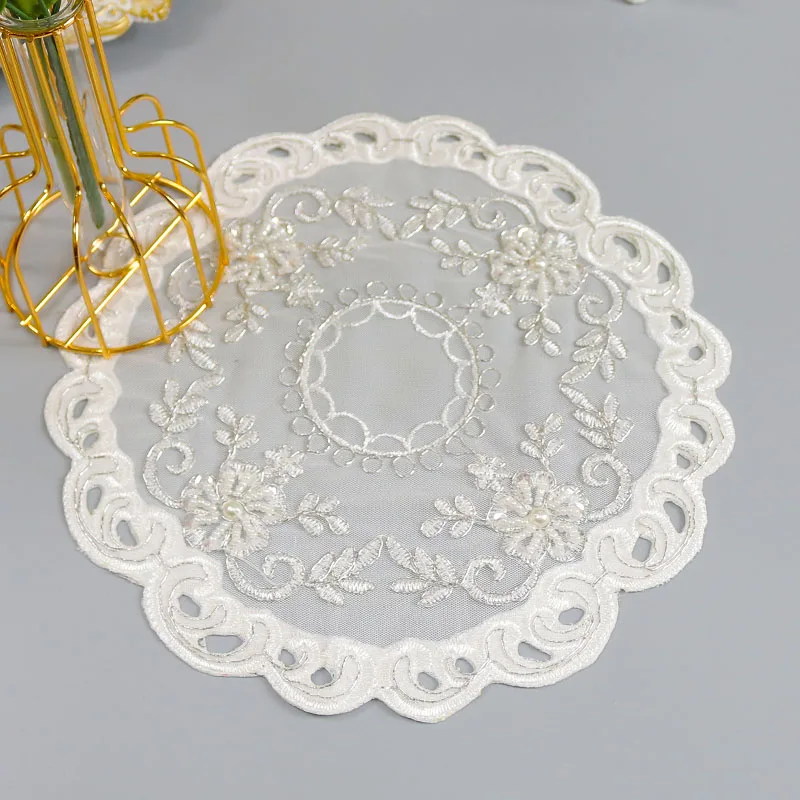 

NEW white beads flowers Embroidery table cloth cover party wedding tablecloth kitchen Christmas Table decoration and accessories