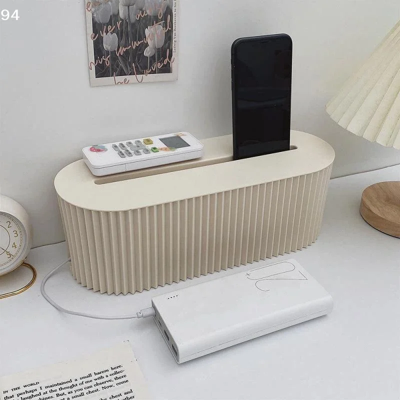 Cable Management Box Wire Storage Organizer With Top Storage Tray Cord Access Holes For Desktop Home Power Cord Hiding Holder