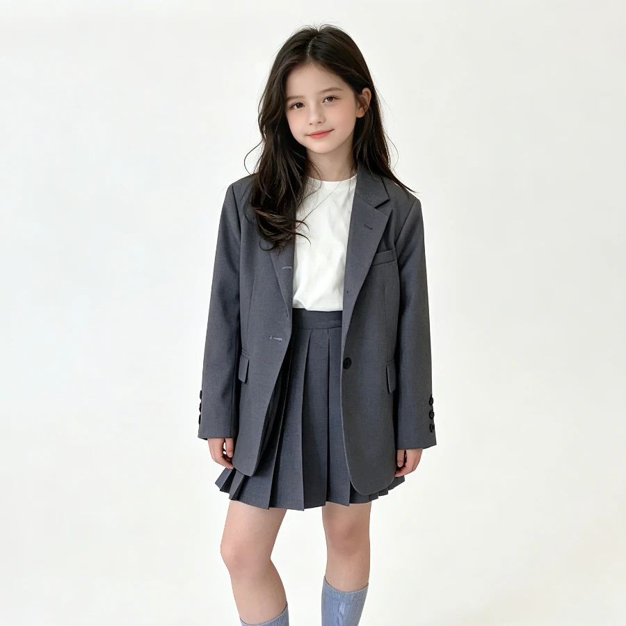 

Костюм для девочек: серый блейзер и плиссированная юбка, комплект из 2 предметов, школьная форма для торжеств, выступлений и повседневной носки, размер 10 лет