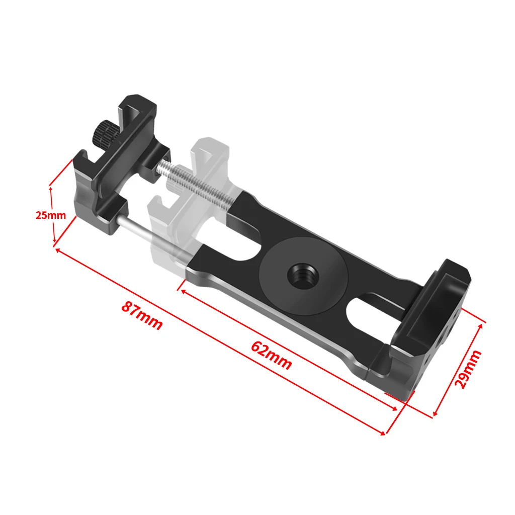 BGNing Handy-Clip-Monitorhalterung aus Aluminiumlegierung mit 1/4-Zoll-Arri-Positionierungsloch, Schnellverschluss für 62–87 mm große Smartphones – Detail 22