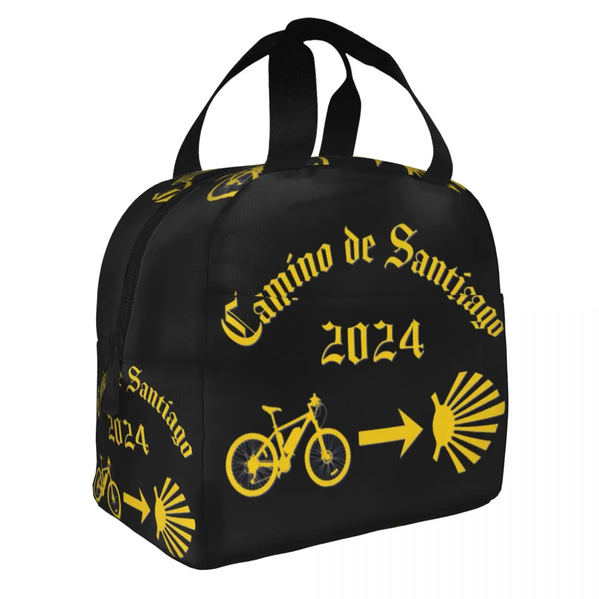 Custom Camino De Santiago Resuable Lunch Box Leakproof Bicycle Yellow Arrow Scallop Shell Cooler Thermal Food Lunch Bag