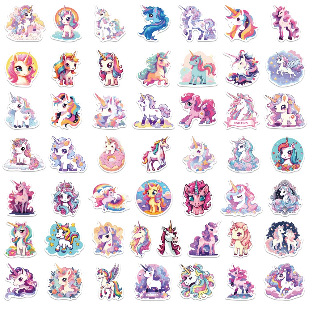 50PCS Cute Unicorn Cartoon Animals Graffiti Stickers telefono fai da te chitarra Laptop Notebook valigia Cup adesivo impermeabile giocattolo per bambini