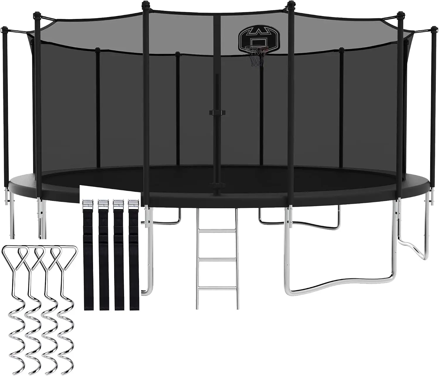 1500LBS Capacity No-Gap Design 8 10 12 14 15 16 FT Recreational Jumper with Enclosure Net, Wind Stakes & Basketball Hoop, ASTM A