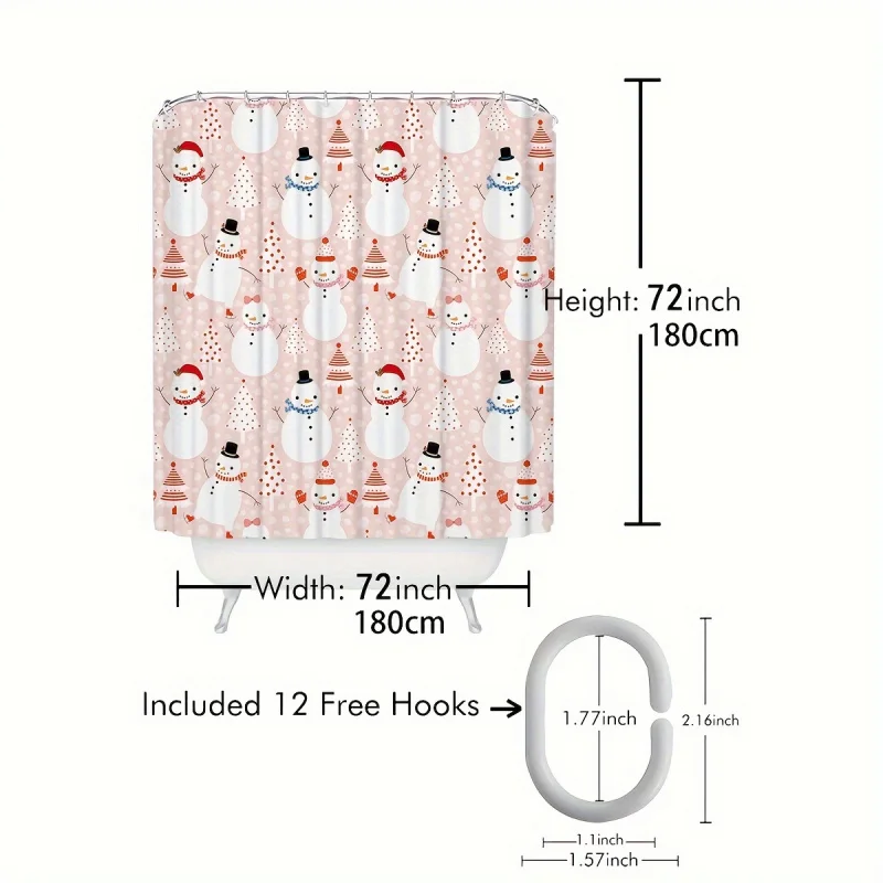 1pc Pink Christmas Shower Curtain, Bathroom Santa Claus Pink And White Snowman Interesting Shower Curtain, Bathroom Accessories,