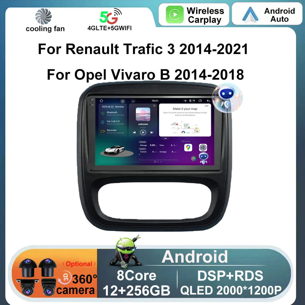 Car Raido Android 14 Multimedia For Renault Trafic 3 2014-2021 For Opel Vivaro B 2014-2018 GPS Navigation Autoradio Player