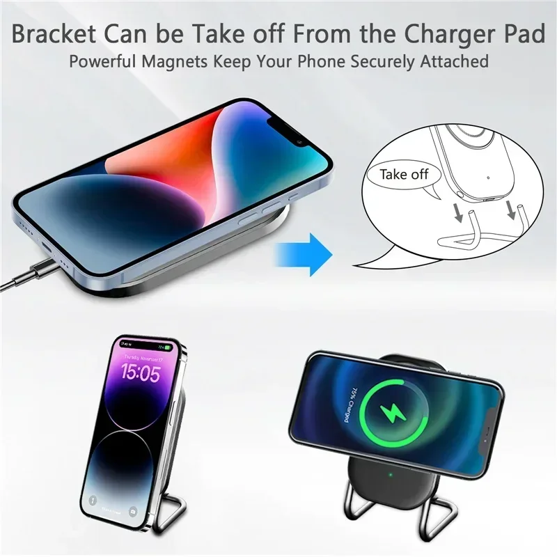 Magnetic Wireless Charger Stand Fast Charging Pad for iPhone 15 14 13 12 Pro Airpods Macsafe Phone Chargers Holder Dock Station