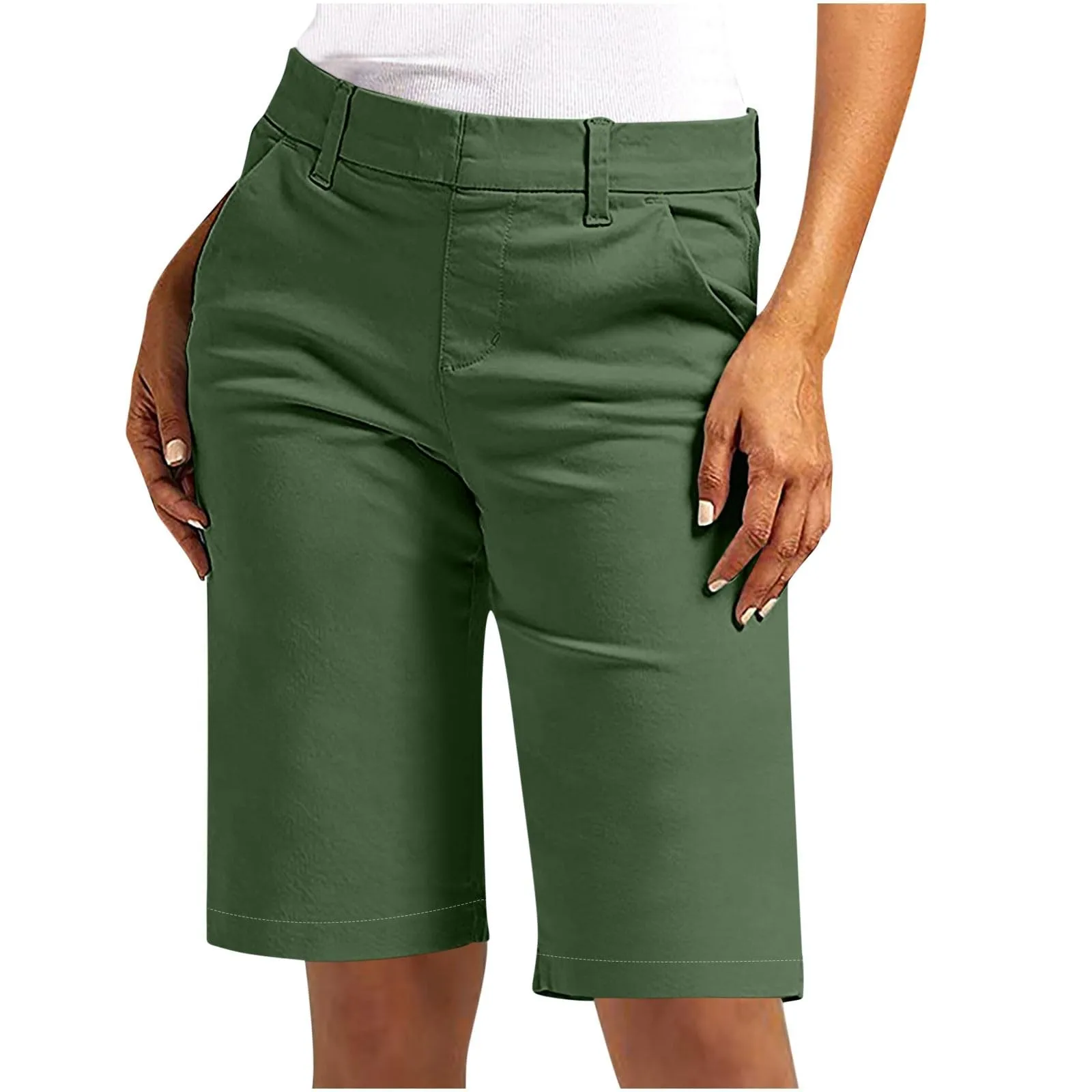 

Women'S Casual Fashion Solid Color Straight Shorts High Waist Fit Sports Pants Daily Commuting Home Pants