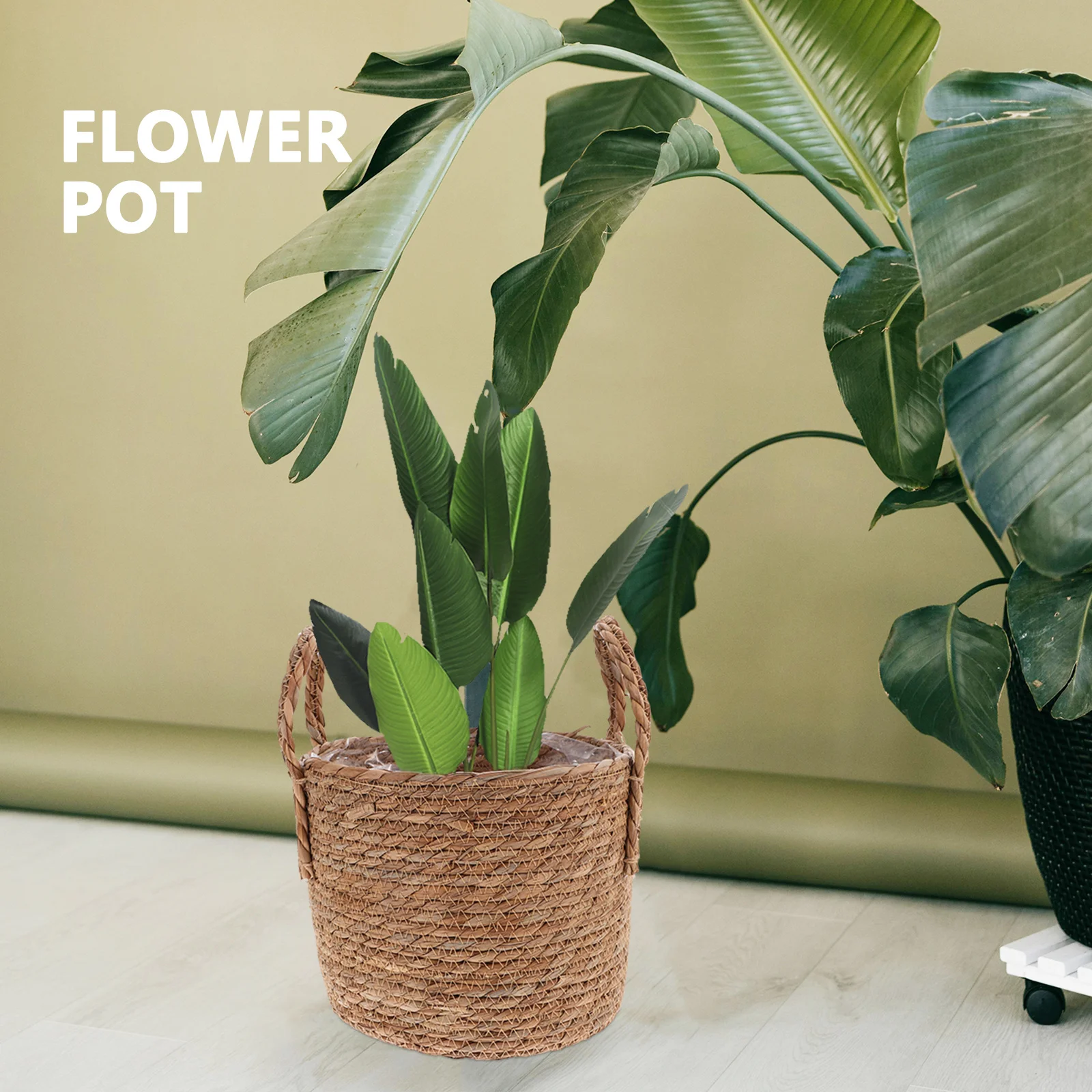 

1Pcs Seaweed Straw Flowerpot Retro Planter Storage Basket for Indoor Faux Flowers Makeup Storage 25Cm Straw Flowerpot