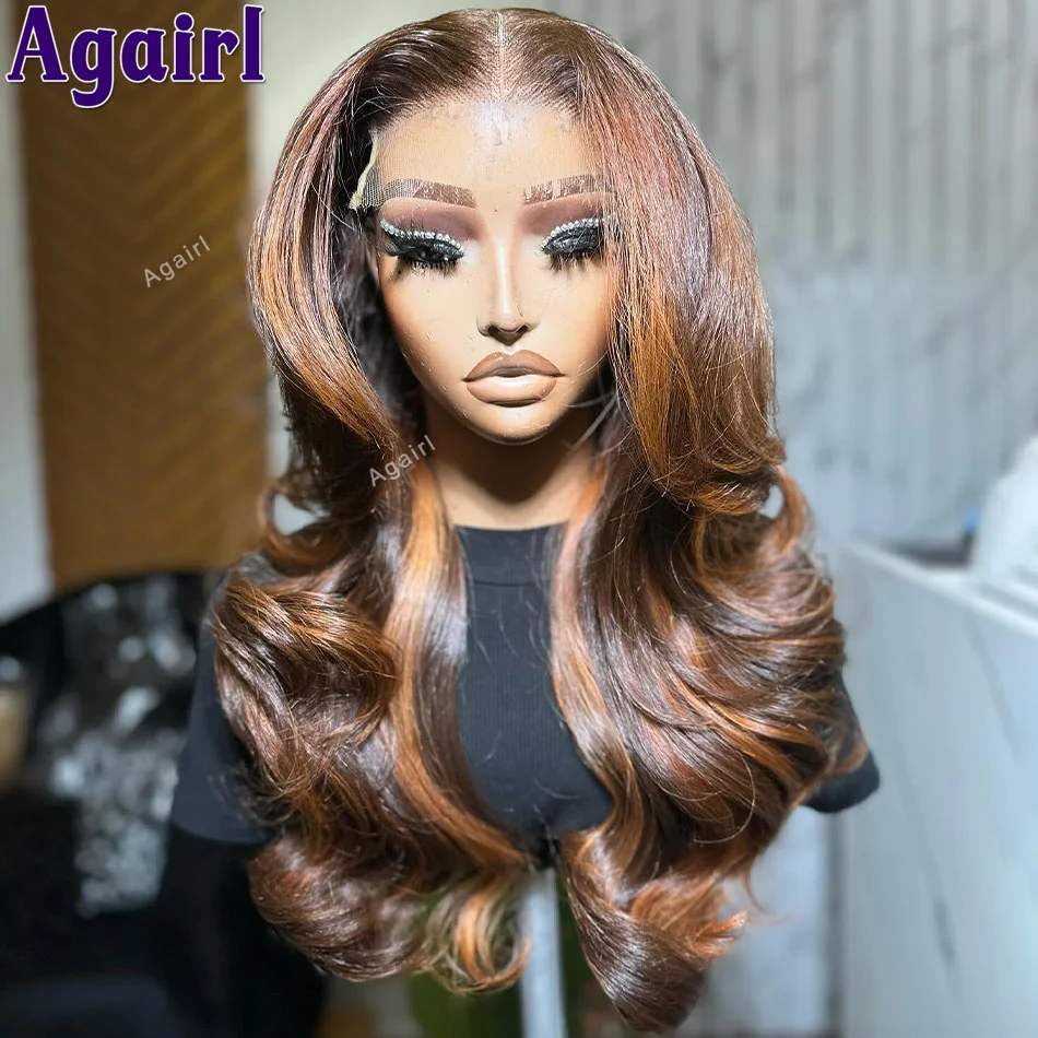 

13X6 13X4 Lace Frontal Human Hair Wigs Highlight Ginger Brown PrePlucked 200 Density Body Wave Lace Frontal Wigs For Black Women