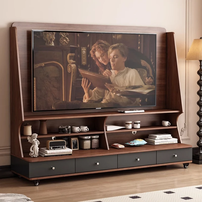 

Movable 2025 TV Stands Living Room New Storage Locker Wheels Nordic Tv Table Luxury Walnut Designer Fernsehen Tisch Furniture