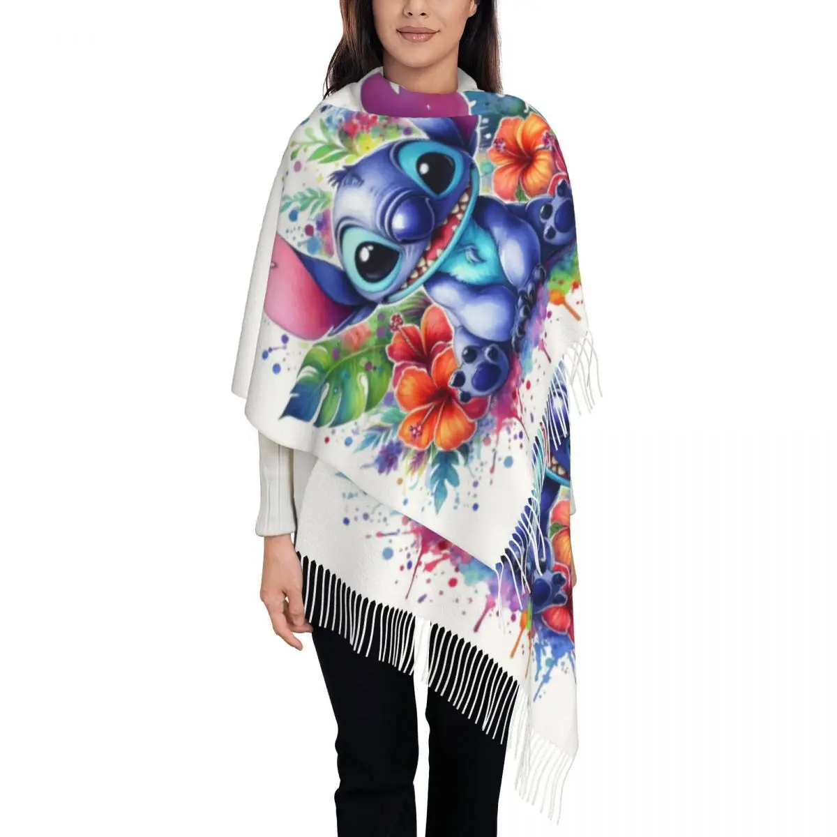 

Custom Printed Stitch With Flowers Scarf Women Men Winter Fall Warm Scarves Shawl Wrap