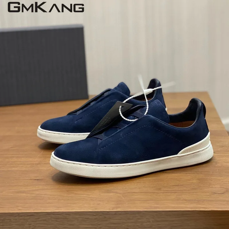 New Flat Shoes Men Suede Patchwork Leisure Shoes Lace Round Toes Comfort Walk Shoes Man Outdoor Trainers