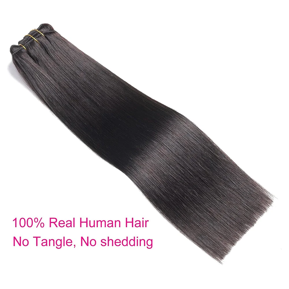 Extensiones de Cabello brasileño liso sin costuras, cabeza completa Invisible, negro Natural, 8 piezas, 120 g/Set