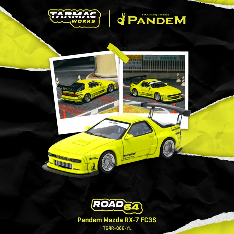 

Предпродажа TW Pandem 1:64 Mazda RX7 FC3S Желтый литой под давлением модель автомобиля Коллекция игрушек Tarmac Works