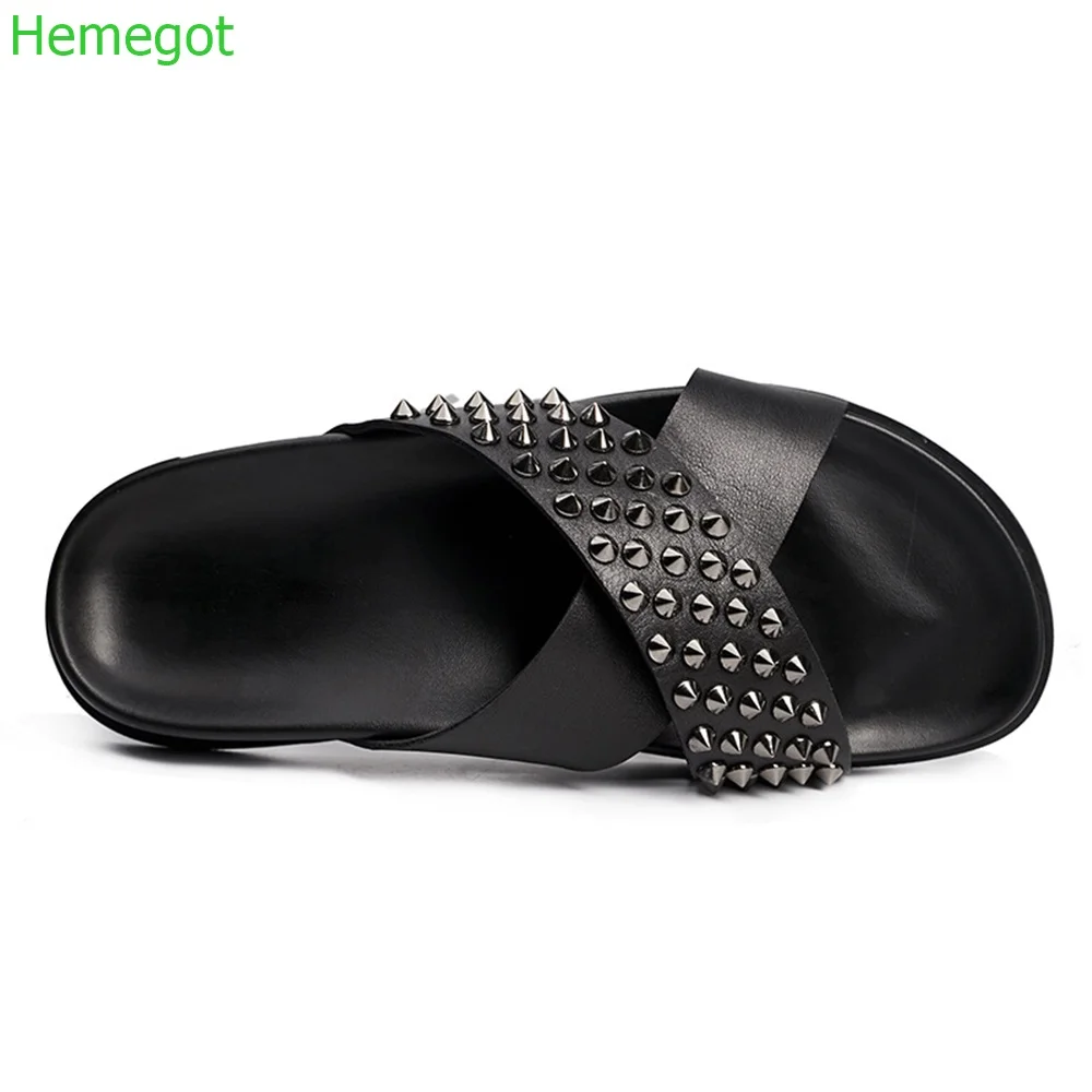 Open Toe Metal Rivet Beach Slippers 2024 Summer New Outdoor Casual Women's Slippers Black Fashion Slip-On Flat Slides