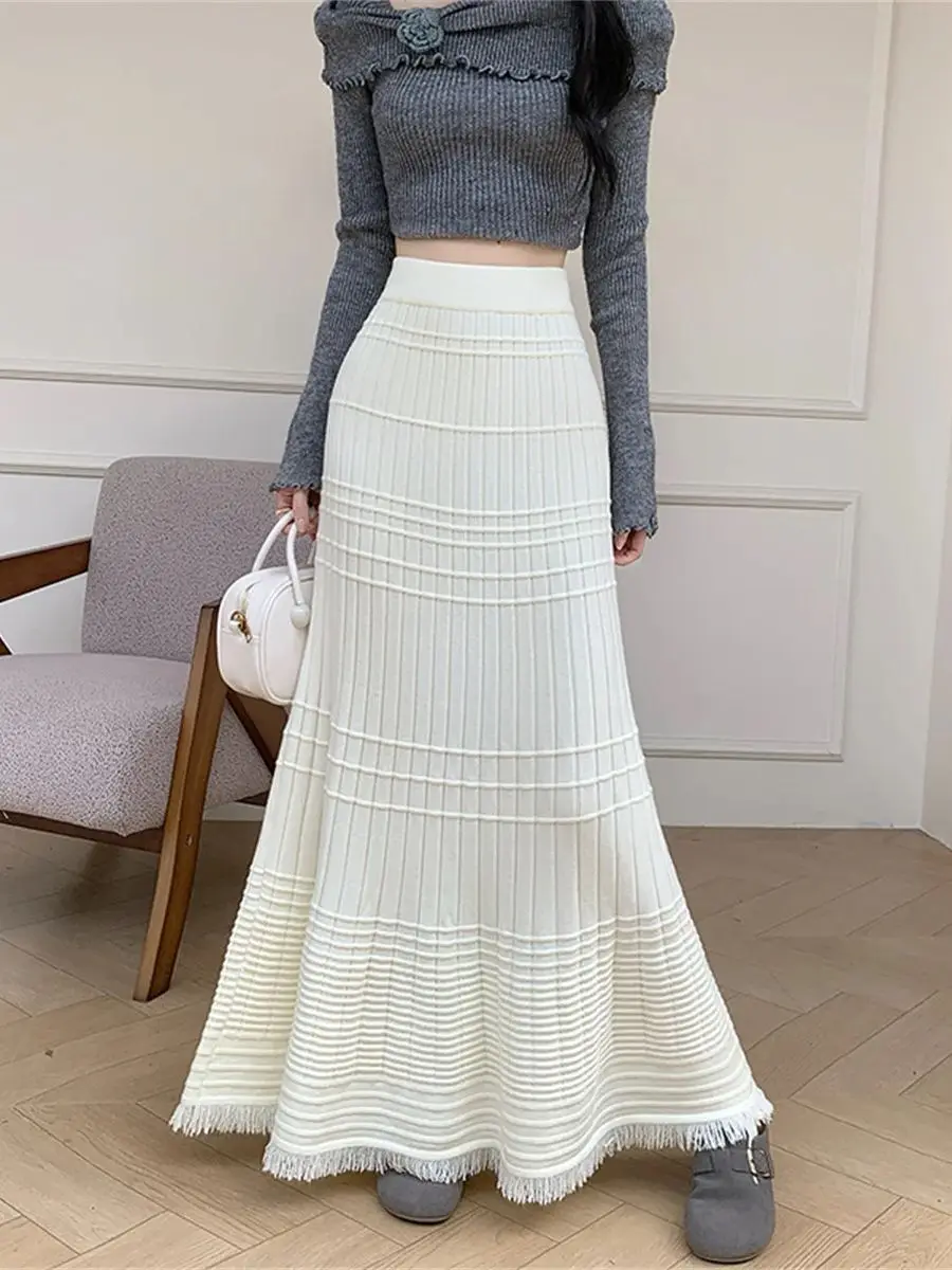

Мягкая и плюшевая трикотажная юбка с бахромой для женщин, теплая и утолщенная шерстяная юбка с высокой талией на осень/зиму, новая мода
