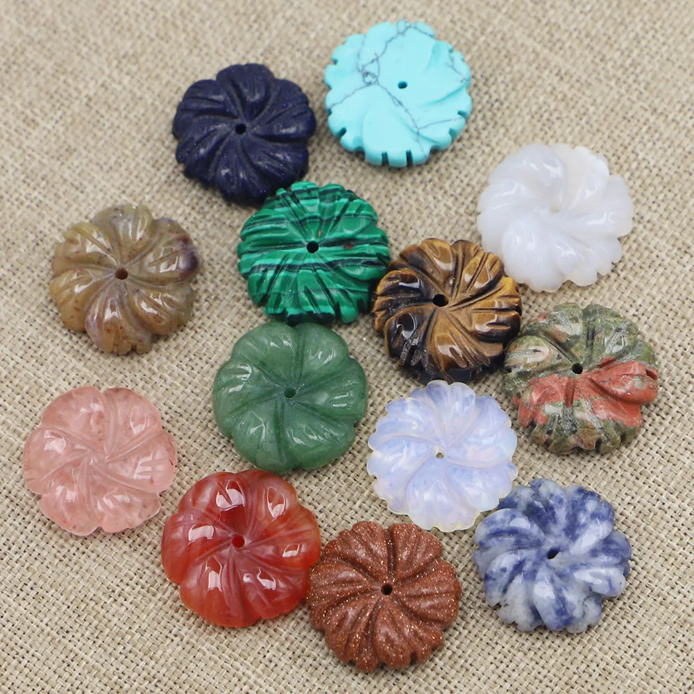 10Pcs Natural Stone Hand Carved Rose Flowers Pendants Charms Onyx Agate Topaz for Necklaces Jewelry Material Making Wholesale