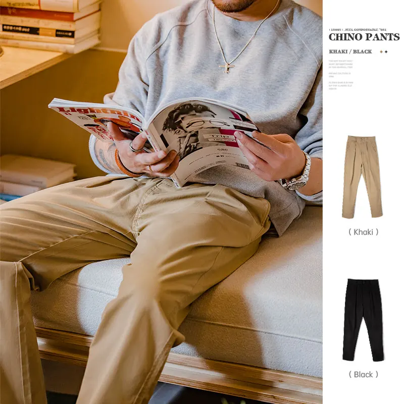 Maden Cotton Casual Pants Men American vintage Style Male Twill Slim Fit Stretch Pencil Trouser Autumn Amekaji Clothing Khaki