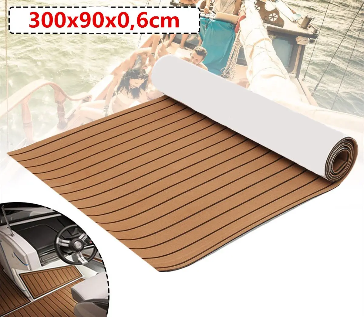 Self-Adhesive 3000x900x6mm EVA Foam Boat Flooring Faux Teak Decking Sheet Marine Boat Yacht RV Foam Teak Decking Floor Mat Pad