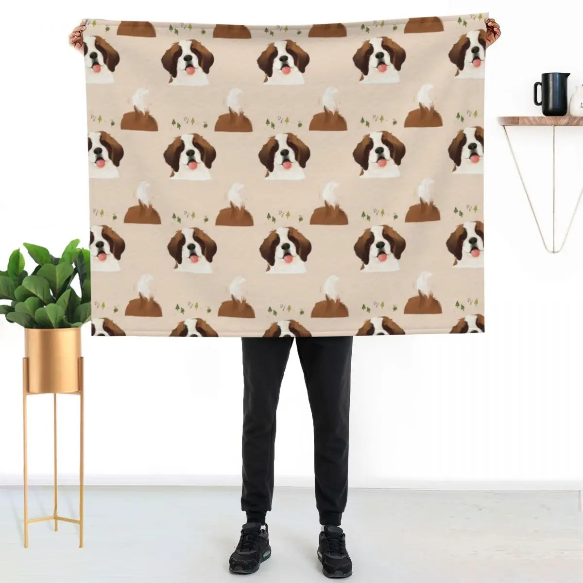 St. Bernard Pet Dog Illustration Portrait Throw Blanket Sofa Quilt decorative Picnic warm winter Flannels Quilt Blankets