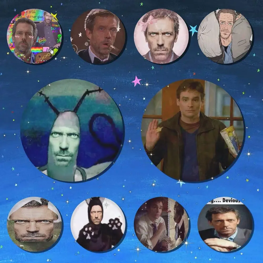 A-TV Show H-House MD Snap-in Pins Cartoon Character Round Creative Brooches For Backpack Accessories Jewelry Gifts