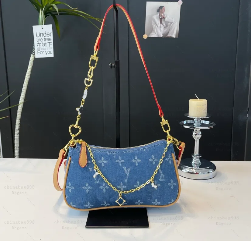 

pochette bag chain underarm bag double zipper hobo old flower vintage classic women purse denim bag wallet on chain ivy bag