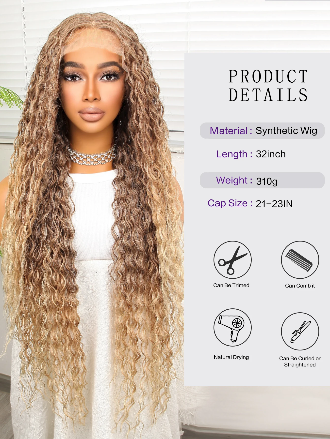 13*4.5 Lace Front Pruiken 180 Dichtheid Synthetische Pruik hittebestendige vezel 32 inch Lang Krullend Pruik Lichtbruin